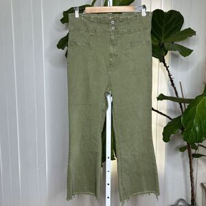 Free People High Rise Cropped Jeans Raw Hem Green Color Stretch We The Free 31